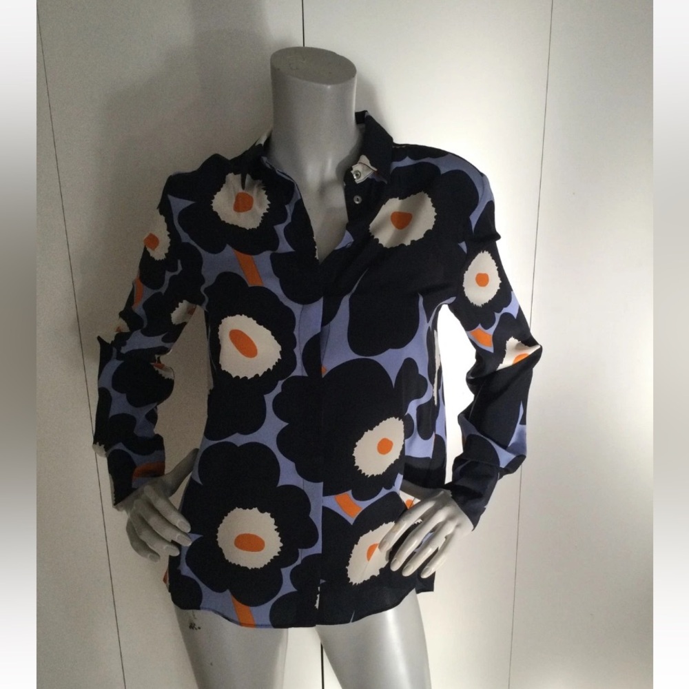 Marimekko Pavo Silk Floral Blouse Size 36
